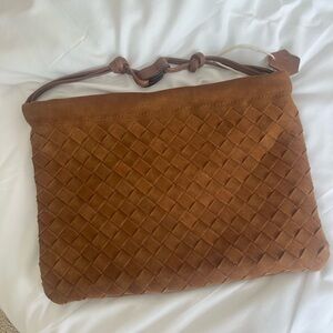 Brown Woven Suede Clutch